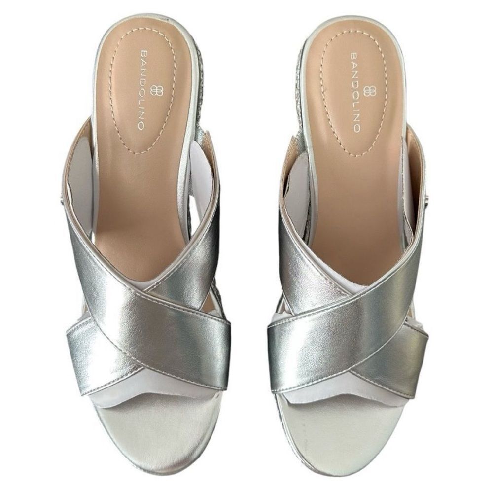Bandolino Kammie 3 Silver Metallic Espadrille Wedge Sandals Size 11 NWB - Picture 9 of 13
